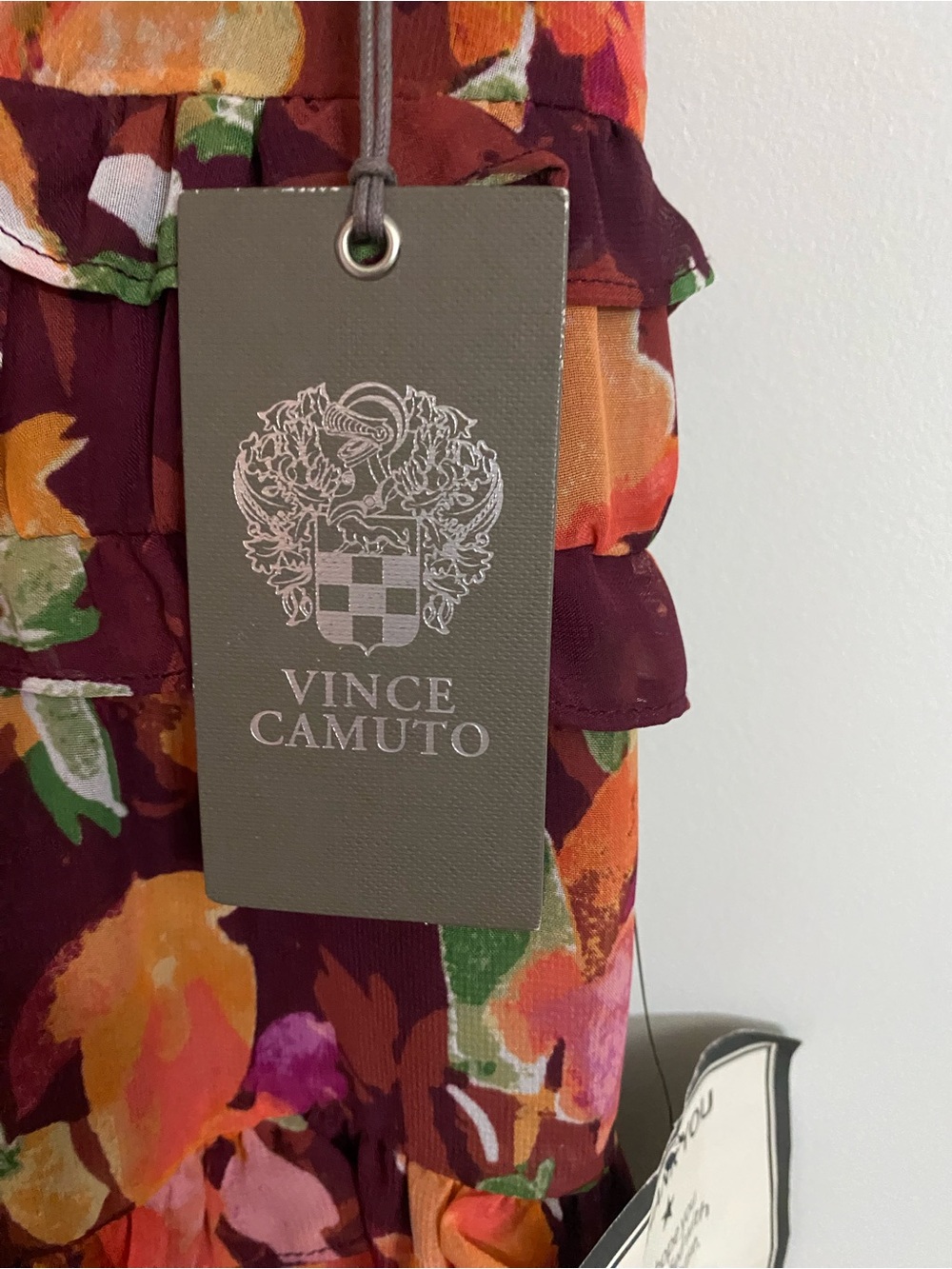 NWT Vince Camuto Floral Tiered Maxi Dress in Burgundy, Orange and Green - Picture 4 of 6